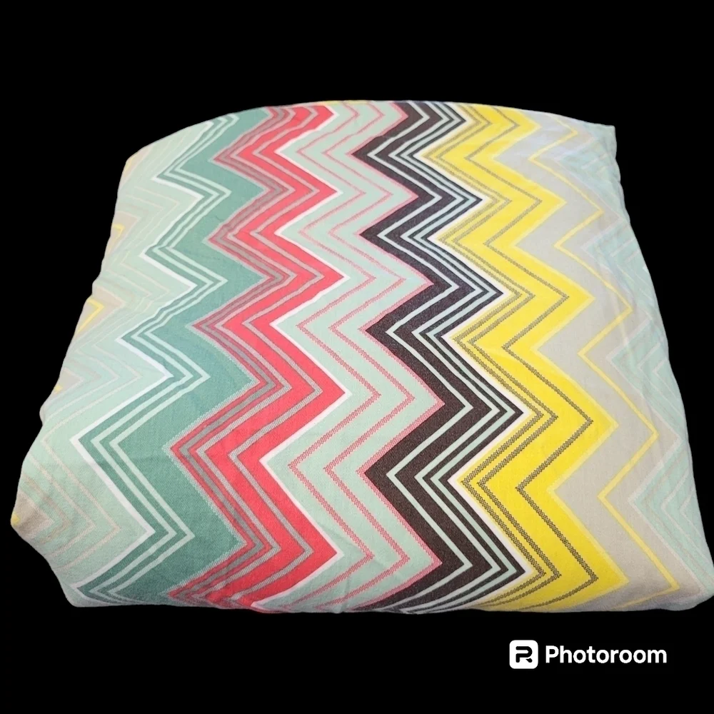 Queen Duvet Cover with 2 King Shams Zig Zag Colorful Bedding Set